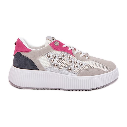 Buty Sportowe Damskie Z Siateczką I Ćwiekami Szare ze sklepu ButyModne.pl w kategorii Buty sportowe damskie - zdjęcie 179134322