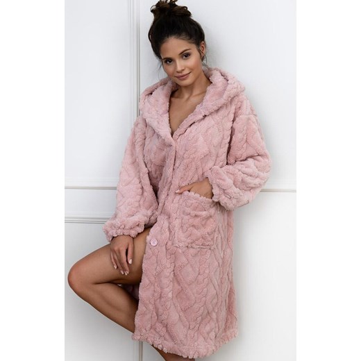 Szlafrok damski z kapturem Bethany, Kolor brudny róż, Rozmiar S/M, SENSIS ze sklepu Intymna w kategorii Szlafroki damskie - zdjęcie 179135892
