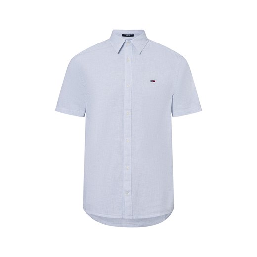 Tommy Jeans Męska koszula casual z zawartością lnu Mężczyźni Regular Fit Bawełna niebieski w paski ze sklepu vangraaf w kategorii Koszule męskie - zdjęcie 179137420