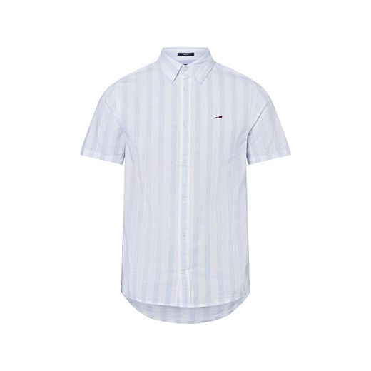 Tommy Jeans Męska koszula casual z zawartością lnu Mężczyźni Regular Fit Bawełna jasnoniebieski w paski ze sklepu vangraaf w kategorii Koszule męskie - zdjęcie 179137421