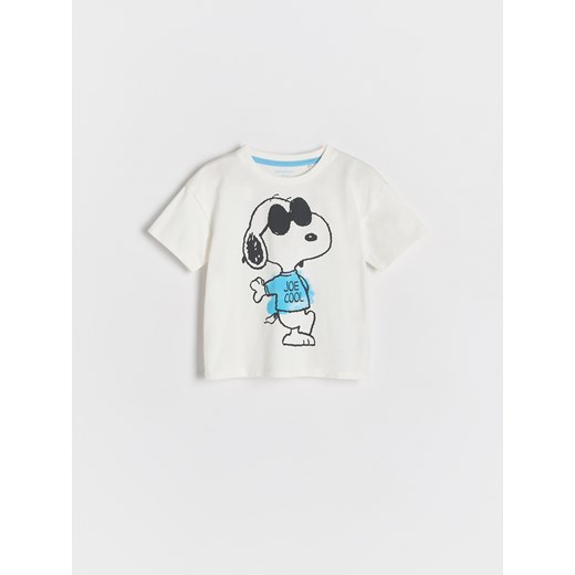 Reserved - Bawełniany t-shirt Snoopy - złamana biel Reserved 98 (2-3 lata) Reserved