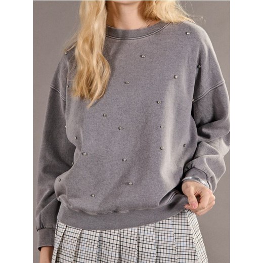 Sinsay - Bluza z efektem sprania i kryształkami - szary ze sklepu Sinsay w kategorii Bluzy damskie - zdjęcie 179142453