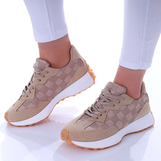Wiązane damskie buty sportowe Khaki /D9-1 17340 T232/ ze sklepu Pantofelek24.pl w kategorii Buty sportowe damskie - zdjęcie 179144632