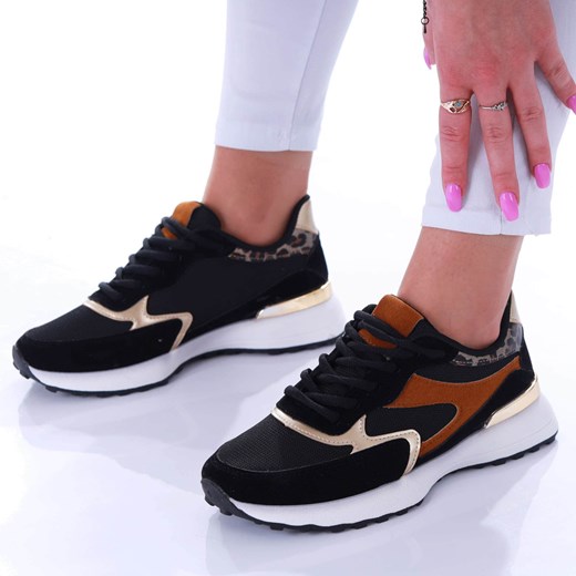 Sznurowane czarne buty sportowe /E1-1 17332 T233/ ze sklepu Pantofelek24.pl w kategorii Buty sportowe damskie - zdjęcie 179144633