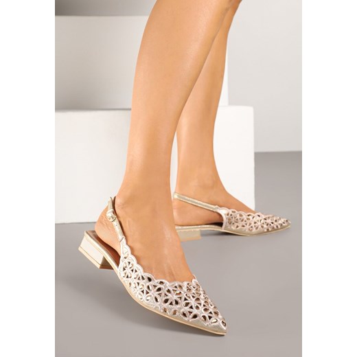 Szampańskie Sandały Slingback z Ażurową Cholewką Napreia ze sklepu renee.pl w kategorii Czółenka - zdjęcie 179146560
