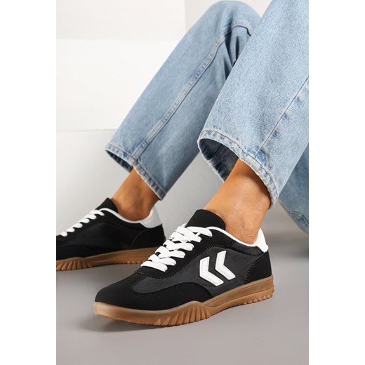 Czarne Sneakersy w Stylu Klasycznych Tenisówek z Ozdobnymi Przeszyciami Napilia ze sklepu born2be.pl w kategorii Buty sportowe damskie - zdjęcie 179146771