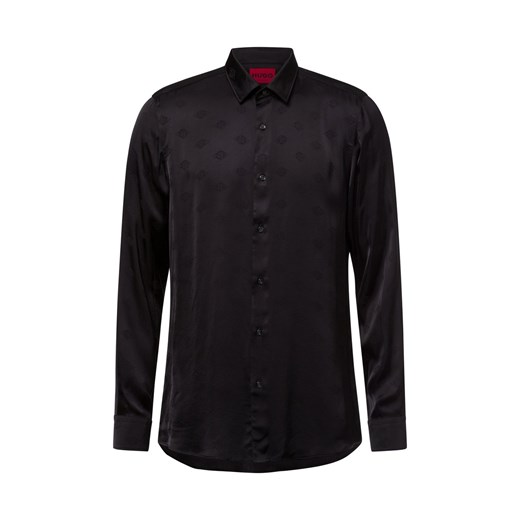 HUGO Męska koszula casual - Elisha02 Mężczyźni Super Slim Fit wiskoza czarny wzorzysty ze sklepu vangraaf w kategorii Koszule męskie - zdjęcie 179146841
