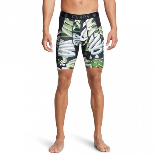 Męskie legginsy krótkie treningowe Under Armour UA Curry HG Prtd Shorts - zielone ze sklepu Sportstylestory.com w kategorii Spodnie męskie - zdjęcie 179147272