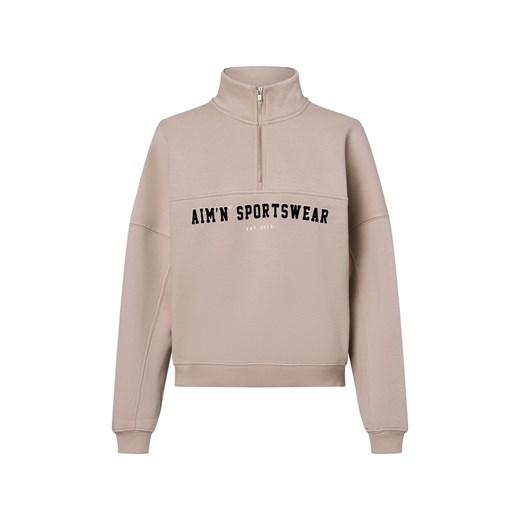 Aim'n Damskie spodnie Troyer - Varsity Sweat Half Zip Kobiety Bawełna beżowy jednolity ze sklepu vangraaf w kategorii Bluzy damskie - zdjęcie 179157933