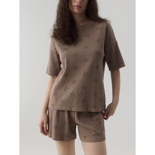 Reserved - Dwuczęściowa piżama ze wzorem - beżowy Reserved S Reserved