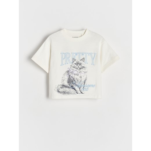 Reserved - T-shirt z haftem - złamana biel ze sklepu Reserved w kategorii Bluzki dziewczęce - zdjęcie 179159801