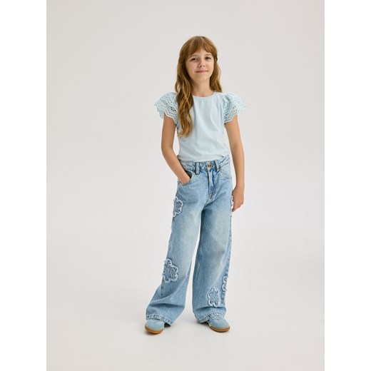 Reserved - Bluzka z ażurowymi rękawami - lawendowy Reserved 134 (8 lat) Reserved