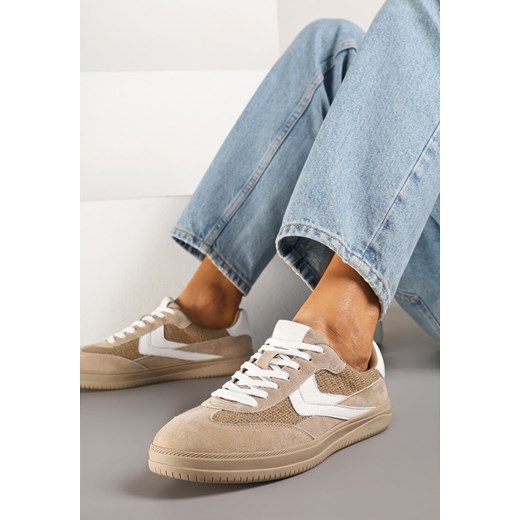Brązowe Skórzane Sneakersy w Stylu Klasycznych Tenisówek Falithiela ze sklepu born2be.pl w kategorii Buty sportowe damskie - zdjęcie 179162493