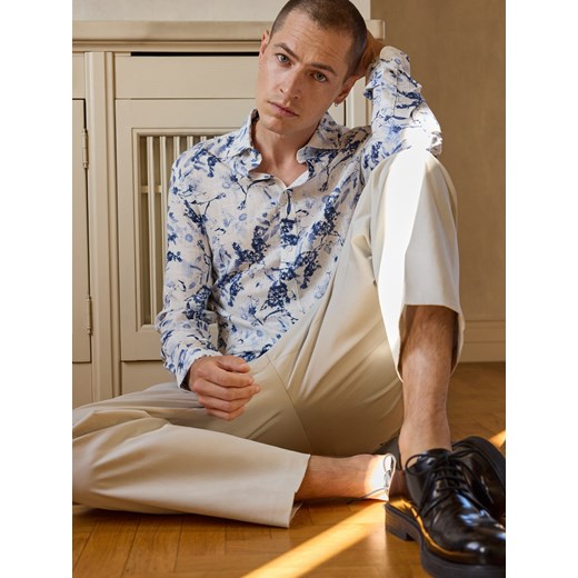 Reserved - Koszula slim fit z domieszką lnu - biały Reserved M Reserved