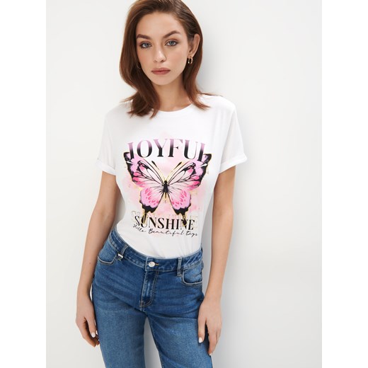 Mohito - T-shirt z printem - biały ze sklepu Mohito w kategorii Bluzki damskie - zdjęcie 179163762