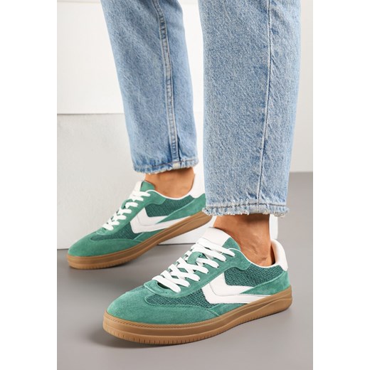 Zielone Skórzane Sneakersy w Stylu Klasycznych Tenisówek Falithiela ze sklepu born2be.pl w kategorii Buty sportowe damskie - zdjęcie 179164771