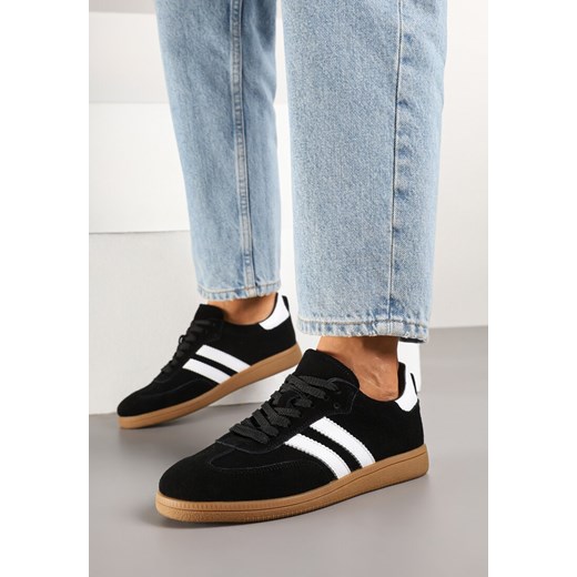 Czarne Sneakersy Tenisówki Skórzane z Paskami Alinira ze sklepu renee.pl w kategorii Buty sportowe damskie - zdjęcie 179169404