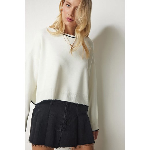 Happiness Istanbul Sweter w kolorze białym Happiness Istanbul onesize wyprzedaż Limango Polska