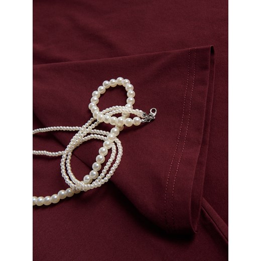 Bluzka damska Reserved z krótkim rękawem czerwona z okrągłym dekoltem casual 