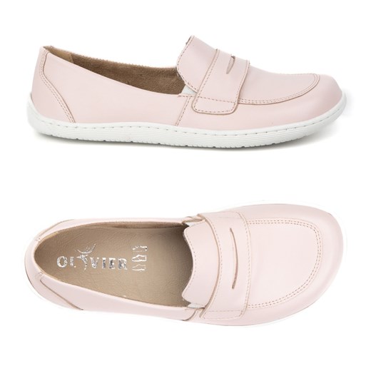 BAREFOOT Eleganckie Damskie minimalistyczne mokasyny skórzane 1280 pudrowy róż ze sklepu butyolivier w kategorii Półbuty damskie - zdjęcie 179174290