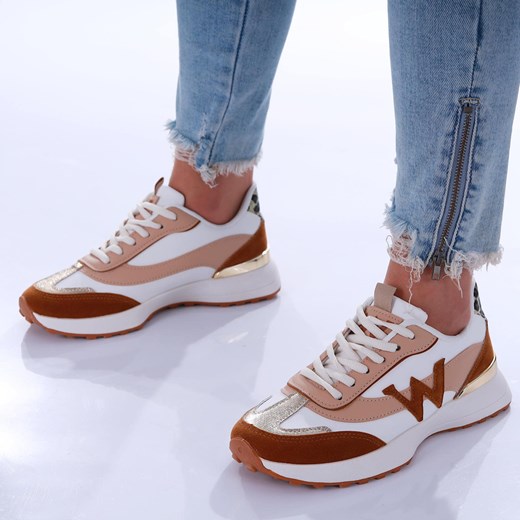 Biało brązowe buty sportowe /B4-1 17329 T230/ ze sklepu Pantofelek24.pl w kategorii Buty sportowe damskie - zdjęcie 179174332