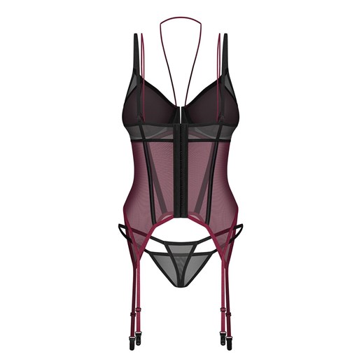 Exquisite bordowy gorset i stringi Parisel by Obsessive, Kolor bordowo-czarny, Rozmiar S/M, Exquisite ze sklepu Intymna w kategorii Gorsety - zdjęcie 179177973