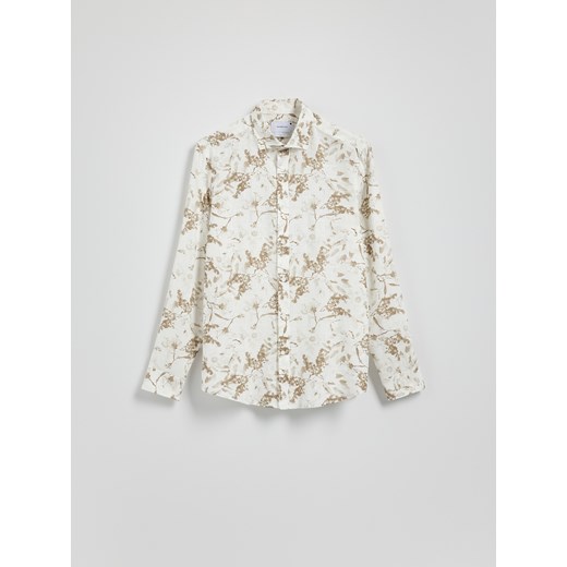 Reserved - Koszula slim fit z domieszką lnu - beżowy Reserved S Reserved