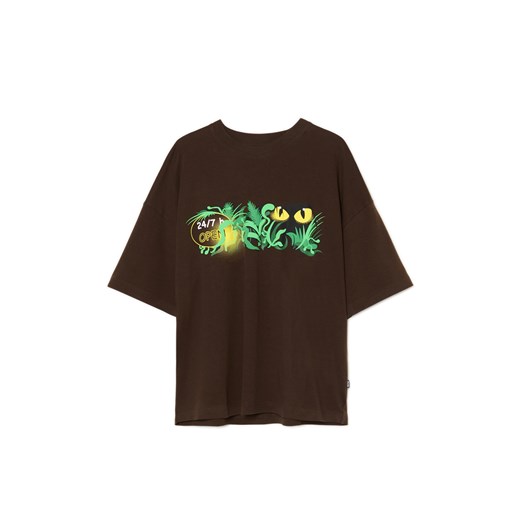 Cropp - Brązowy T-shirt z nadrukiem po obu stronach - brązowy ze sklepu Cropp w kategorii T-shirty męskie - zdjęcie 179179843