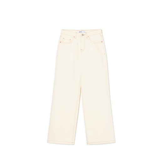 Cropp - Kremowe jeansy baggy low waist w stylu vintage - kremowy Cropp 38 Cropp