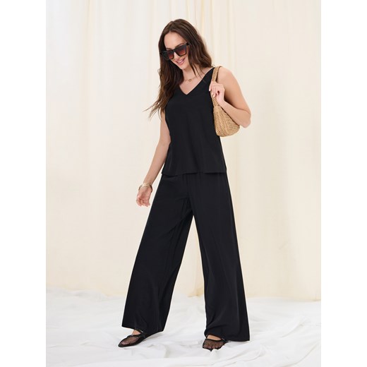 Sinsay - Wiskozowe spodnie wide leg - czarny Sinsay XL Sinsay