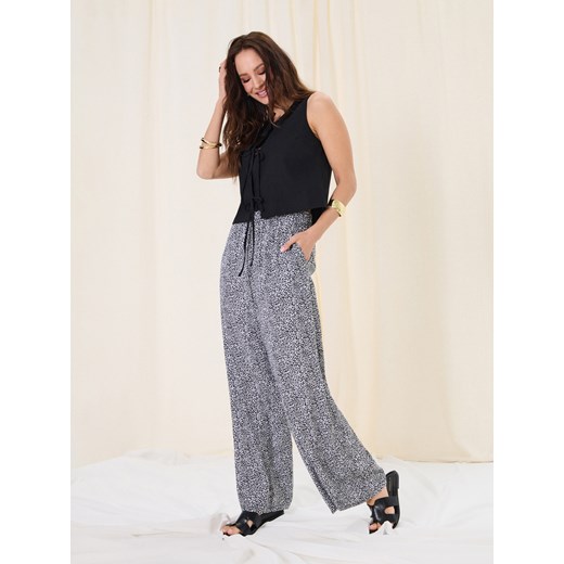 Sinsay - Wiskozowe spodnie wide leg w panterkę - wielobarwny Sinsay M Sinsay