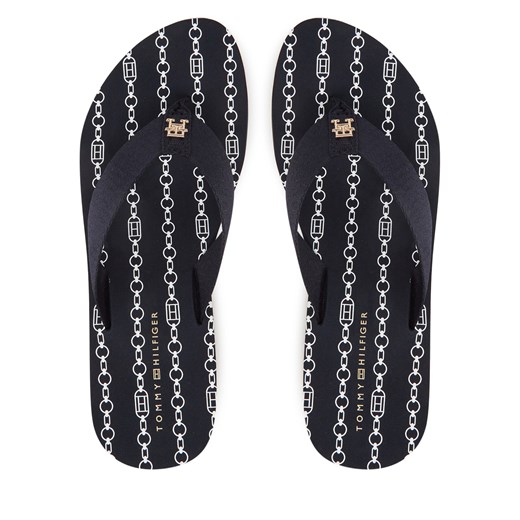 Japonki Tommy Hilfiger Im Th Chainprint Midwedge Sandal FW0FW08527 Granatowy Tommy Hilfiger 38 eobuwie.pl