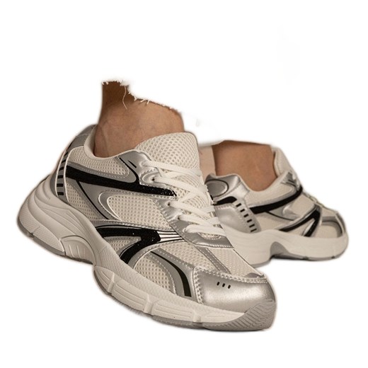 Srebrne sneakersy damskie sportowe z brokatem srebrny ze sklepu ButyModne.pl w kategorii Buty sportowe damskie - zdjęcie 179183872