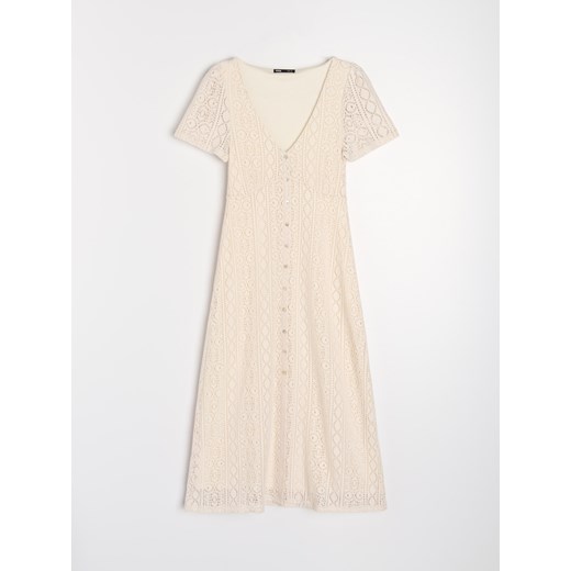 Sukienka Sinsay midi z haftem z dekoltem w serek 