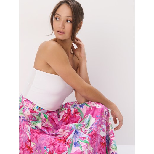 Spódnica Mohito niebieska z bawełny w kwiaty 