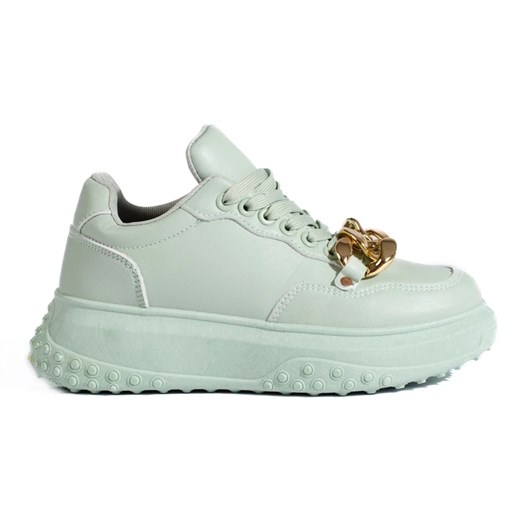 Jasnozielone sneakersy damskie z łańcuchem ze sklepu ButyModne.pl w kategorii Buty sportowe damskie - zdjęcie 179187101