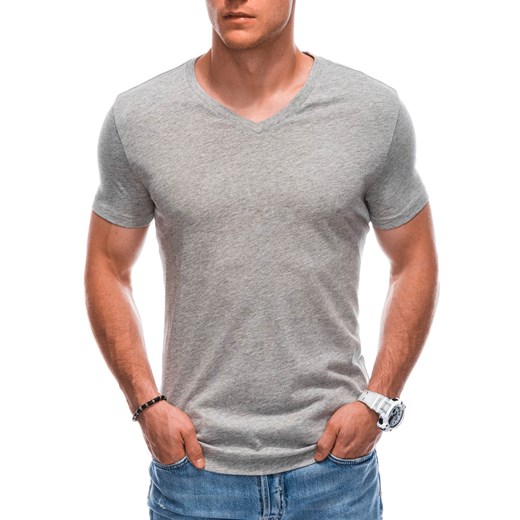 T-shirt męski basic V-neck EM-TSBS-0101 - szary melanż V4 ze sklepu Edoti w kategorii T-shirty męskie - zdjęcie 179190000