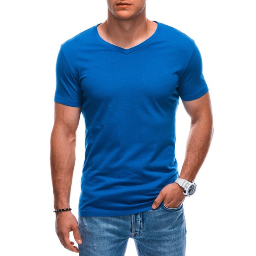 T-shirt męski basic V-neck EM-TSBS-0101 - niebieski V5 ze sklepu Edoti w kategorii T-shirty męskie - zdjęcie 179190014