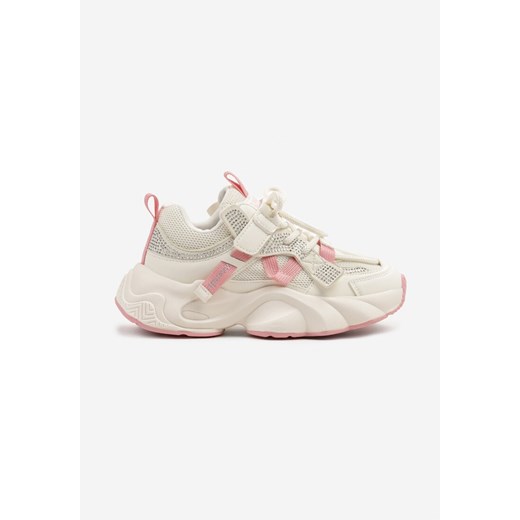 Beżowo-Różowe Buty Sportowe Sneakersy  na Platformie z Tłoczeniem i Napisem Olriti ze sklepu renee.pl w kategorii Buty sportowe dziecięce - zdjęcie 179191380