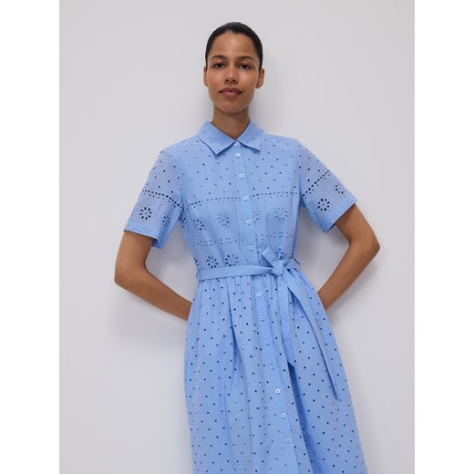 Reserved - Koszulowa sukienka z ażurowym wzorem - jasnoniebieski Reserved XXL Reserved