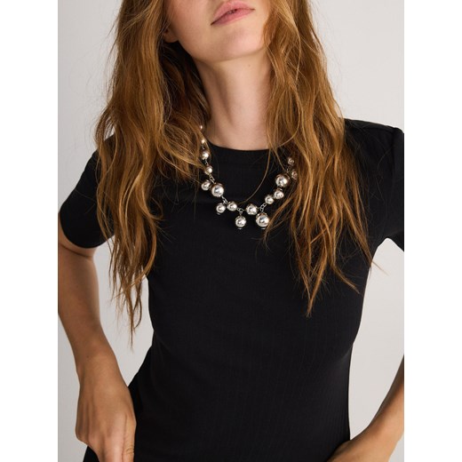 Reserved - Prążkowany t-shirt z bawełnianej dzianiny - czarny Reserved L Reserved promocja