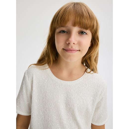 Reserved - Cekinowa bluzka - biały ze sklepu Reserved w kategorii Bluzki dziewczęce - zdjęcie 179193234