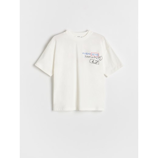 Reserved - Bawełniany t-shirt z nadrukiem - złamana biel Reserved 170 (13-14 lat) Reserved