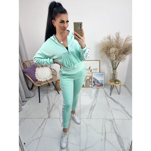 klasyczny welurowy dres premium la perla bluza+spodnie - mięta ze sklepu STYLOWO w kategorii Dresy damskie - zdjęcie 179195494