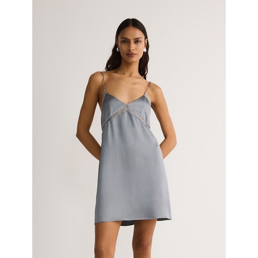 Reserved - Satynowa sukienka mini - jasnoniebieski ze sklepu Reserved w kategorii Sukienki - zdjęcie 179197932