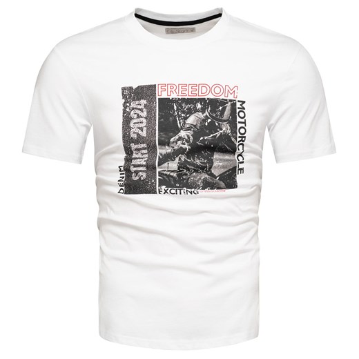 T-shirt męski bawełniany z nadrukiem biały Recea ze sklepu Recea.pl w kategorii T-shirty męskie - zdjęcie 179202900