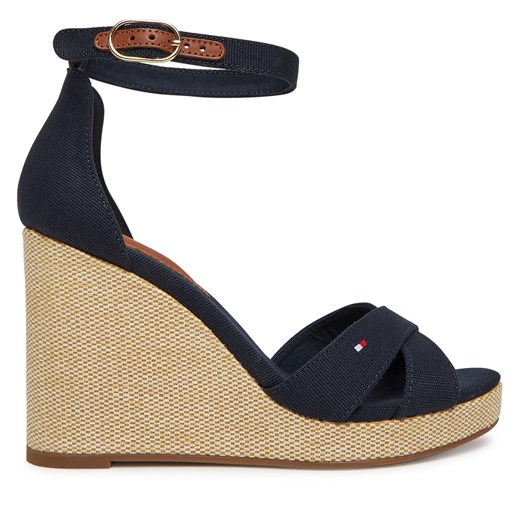 Sandały Tommy Hilfiger Flag High Wedge Espad Crisscross FW0FW08661 Granatowy ze sklepu eobuwie.pl w kategorii Sandały damskie - zdjęcie 179203201