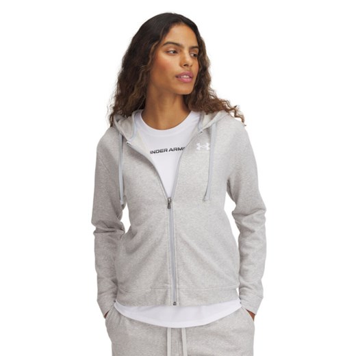 Damska bluza dresowa rozpinana z kapturem Under Armour UA Rival Terry FZ - szara ze sklepu Sportstylestory.com w kategorii Bluzy damskie - zdjęcie 179204003