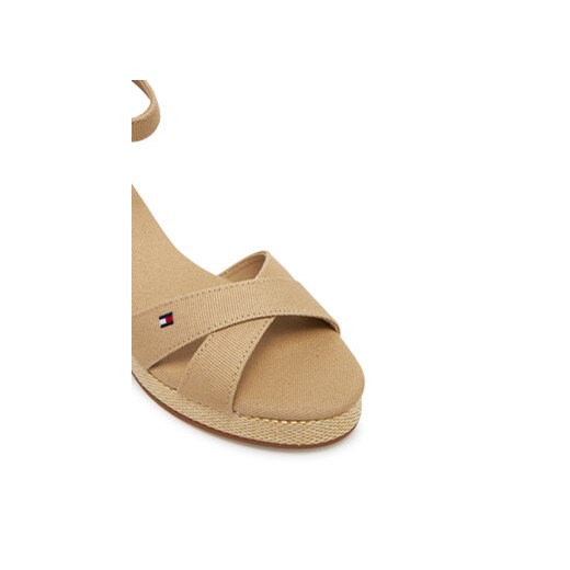Espadryle damskie Tommy Hilfiger z klamrą beżowe na koturnie z tkaniny