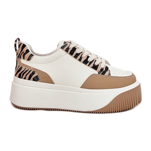 Sneakersy Damskie Na Masywnej Platformie Zebra Beżowe beżowy ze sklepu ButyModne.pl w kategorii Buty sportowe damskie - zdjęcie 179206073